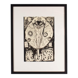 Ink Drawing of the Vitruvian Man by Harry Hilson For Sale