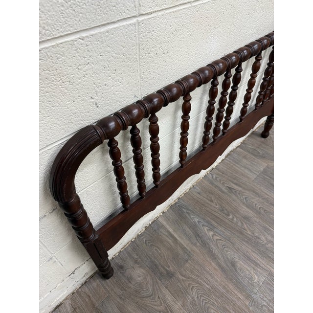 Antique Full Size Jenny Lind Style Headboard With Bobbin Turned Top Rail For Sale - Image 10 of 11