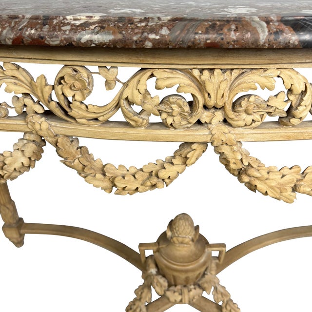 Antique Louis XVI Console Table, Carved Pine & Marble Top, 1870 For Sale In Boston - Image 6 of 10