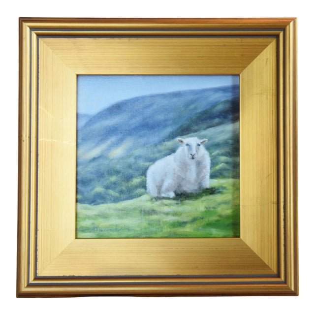 Contempoary Artist Signed Farmhouse Sheep Landscape Oil Painting W/ Gold Frame For Sale