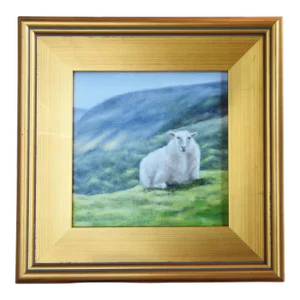 Contempoary Artist Signed Farmhouse Sheep Landscape Oil Painting W/ Gold Frame