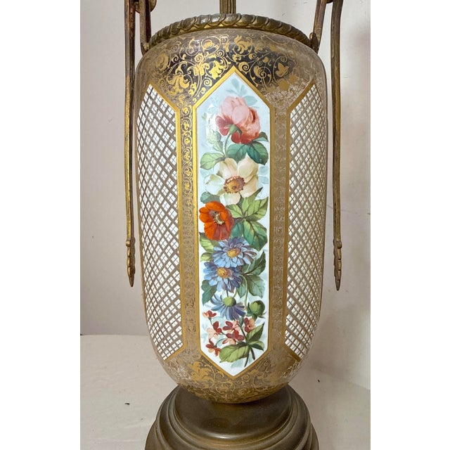 Pair of Large Antique Moser Bronze Mounted Cut to Clear Gilt Glass Table Lamps For Sale - Image 12 of 15