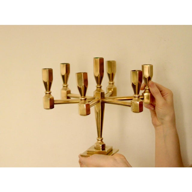 Vintage Swedish Brass 7-Arm Candelabra from Gusum For Sale - Image 4 of 18