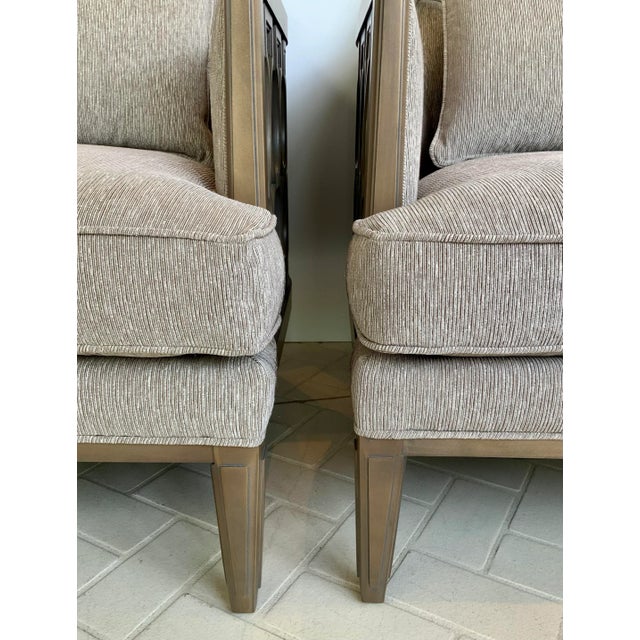 Caracole Caracole Couture Modern Geometric Taupe and Bronze Club Chairs Pair For Sale - Image 4 of 8