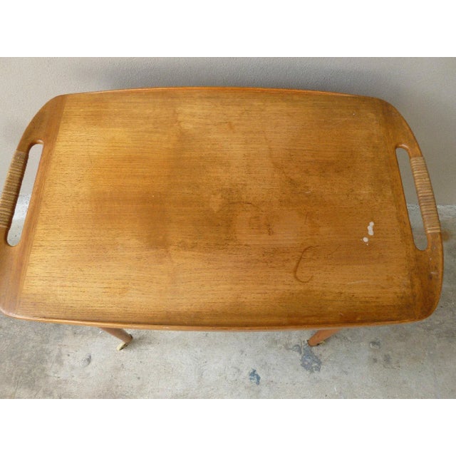 Selig Poul Jensen for Selig Danish Modern Two Tired Woven Bar Cart For Sale - Image 4 of 11