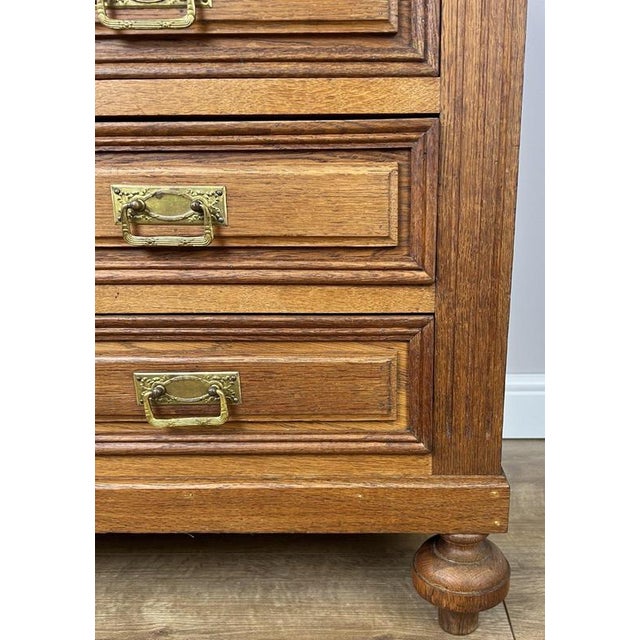 Antique French Oak Marble Top Carved Chest of Drawers For Sale - Image 6 of 15
