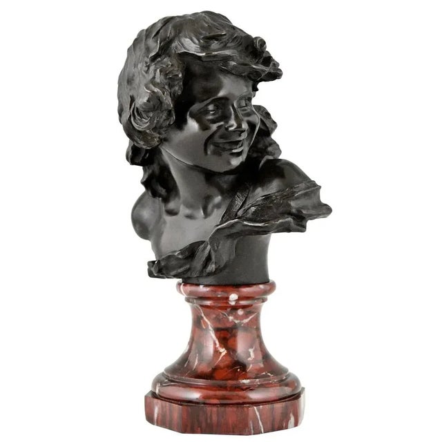 Antique Bronze Bust of a Smiling Child by Jean Antoine Injalbert, France, 1900s For Sale - Image 11 of 11