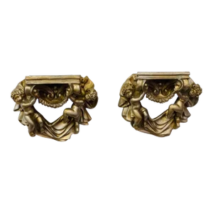 Vintage Italian Gold Cherubs Wall Ledges or Shelves- a Pair