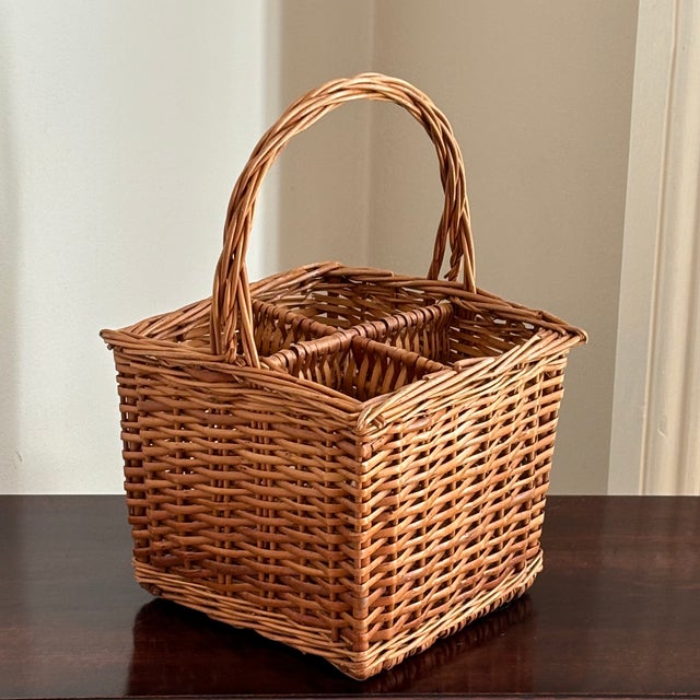 Vintage French-Style Four Bottle Wicker Wine Caddy For Sale - Image 15 of 17