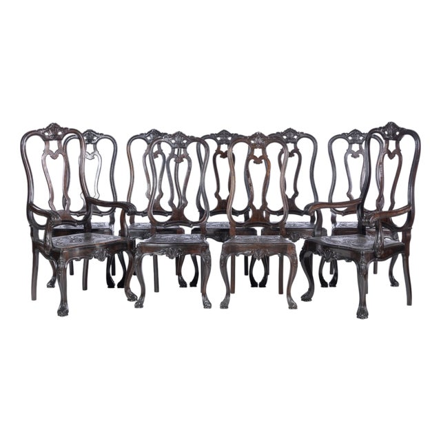 Armchairs and Chairs, Portugal, Late 19th Century, Set of 8 For Sale