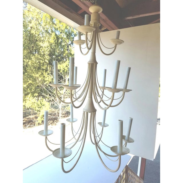 1970s 1970s Ivory Painted Iron Parzinger Style Three Tier Chandelier With Fifteen Arms For Sale - Image 5 of 5