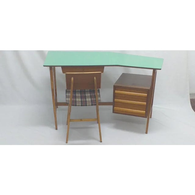 Vintage Green Laminate Desk and Desk Chair, 1950s, Set of 2 For Sale - Image 3 of 8