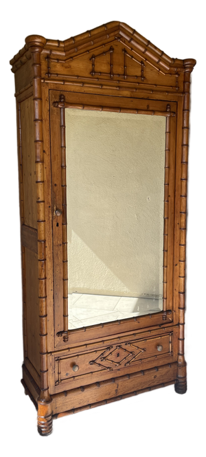 Antique French Armoire With Faux Bamboo & Pine Wood