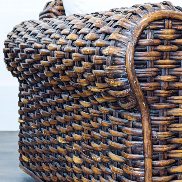 Ralph Lauren Woven Rattan Lounge Chair With White Cushions For Sale - Image 9 of 13