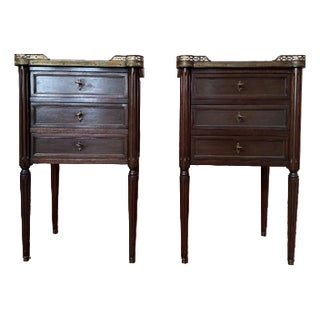 Louis XVI Style Mahogany Bedside Tables, Set of 2 For Sale