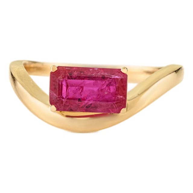 1.21 Carat East West Floating Ruby Wave Ring Size 7 in 14k Solid Gold For Sale
