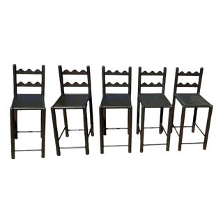 Solid Oak Country French Counter Stools Set of 5 For Sale