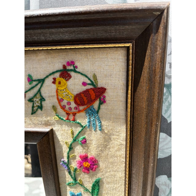 Late 20th Century 1976 Vibrant Crewel Embroidered Framed Mirror For Sale - Image 5 of 9