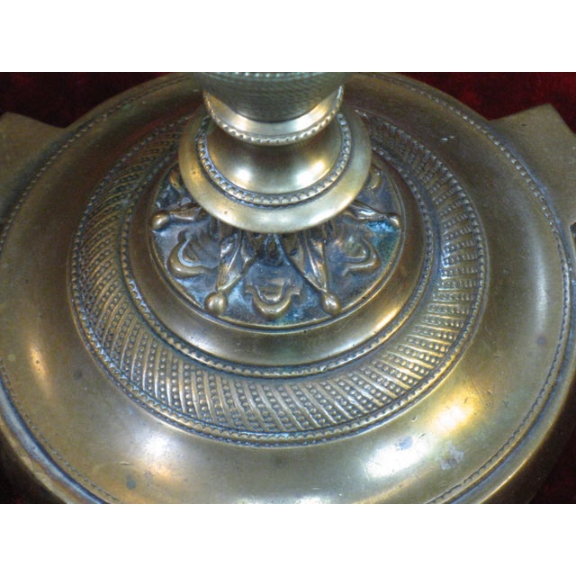 Metal Brass Candleholders Pair Antique 1880-90s Victorian, Aesthetic Movement, French For Sale - Image 7 of 12