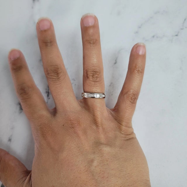 Contemporary Princess Cut Diamond Wedding Band .60cttw 14k White Gold, Size 8 For Sale - Image 3 of 4