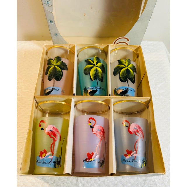 Vintage 1950’s Set of 6 Pink Flamingo Miami Beach 5” Tumblers by Bartlett Collins For Sale - Image 9 of 9