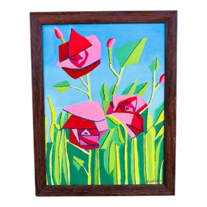 Vintage Oil on Canvas Floral Painting, Framed