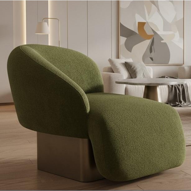 Contemporary Kaia Modern Green Boucle Right Arm Accent Chair For Sale - Image 3 of 8