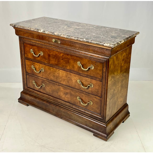 Wood Late 20th Century Henredon "Charles X" French Neoclassical Burl & Marble Top Commode Chest For Sale - Image 7 of 13