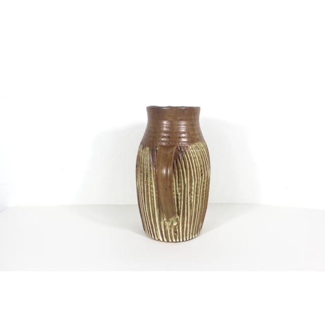 Brown Vintage Handmade Studio Pottery Pitcher Vase For Sale - Image 8 of 12