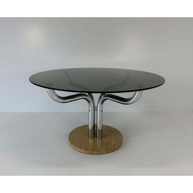 Mid-Century Modern Vintage Italian Dining Table in Smoked Glass and Marble by Guido Faleschini, 1970s For Sale - Image 3 of 11