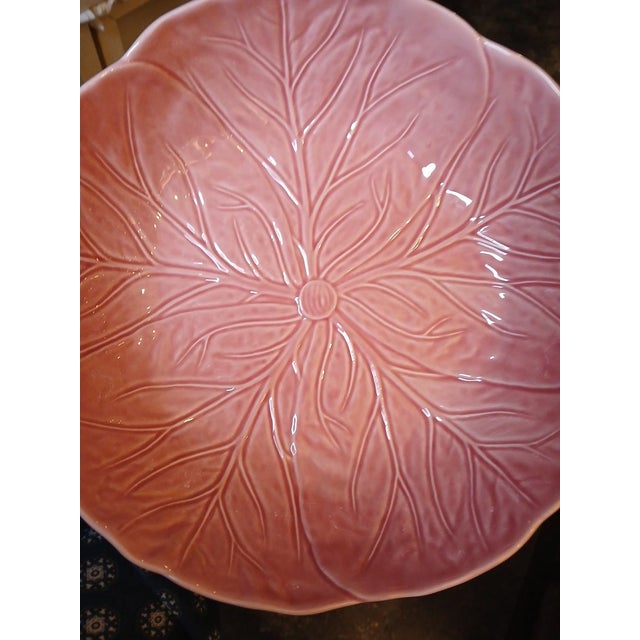 Bring beautiful European botanical charm to your table with this **Vintage Bordallo Pinheiro Majolica Pink Cabbage Leaf...