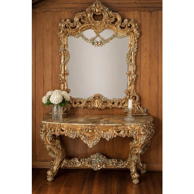 Mid-20th Century Italian Rococo Revival Console and Mirror For Sale - Image 11 of 11