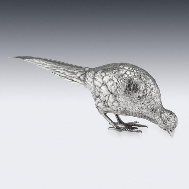 20th Century Italian Silver Pheasant Statues, 1920s, Set of 2 For Sale - Image 6 of 18
