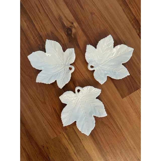 White Set of Three Leaf Plates For Sale - Image 8 of 9