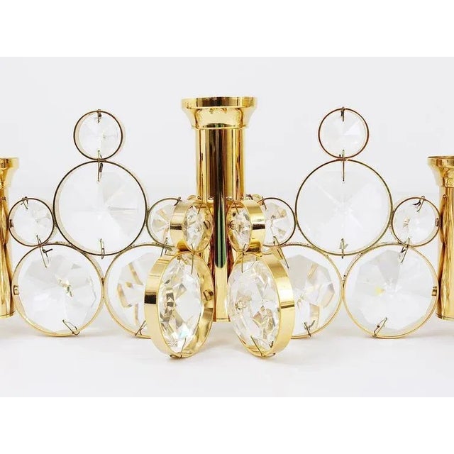 Metal Brass and Crystals Candleholder in the Style of Gaetano Sciolari for Palwa, 1970s For Sale - Image 7 of 11