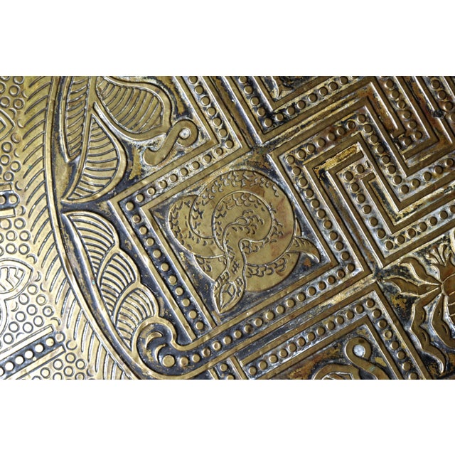 Amsterdam School Side Table with Engraved Brass Top and Wooden Frame, 1930s For Sale - Image 4 of 7