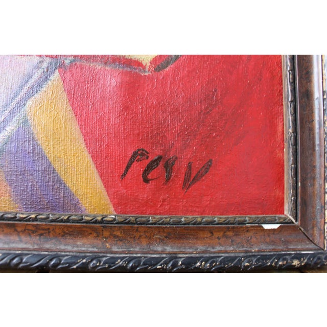 Blue Mid-Century Modern Composition, Oil Painting, 1950s, Framed For Sale - Image 8 of 10