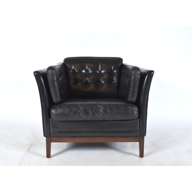 Mid-Century Modern Danish Black Leather Lounge Armchair from Mogens Hansen, Denmark, 1960s For Sale - Image 3 of 18