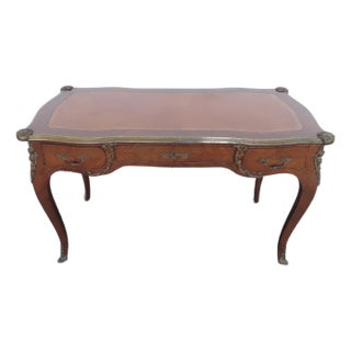 French Late 1800s Large Inlay Leather Top Partner Extension Desk 6431 For Sale