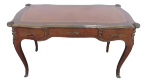 French Late 1800s Large Inlay Leather Top Partner Extension Desk 6431