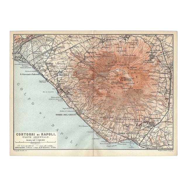 Antique Vesuvius Naples Italy Map For Sale