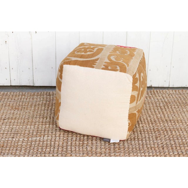 Textile Zebo Antique Suzani Cube Ottoman For Sale - Image 7 of 8