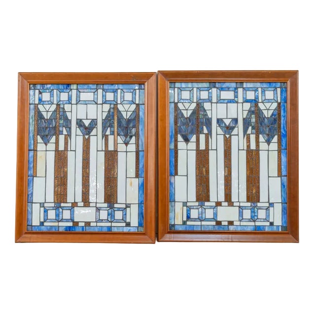 Modernist Stained Glass Items, Set of 2 For Sale