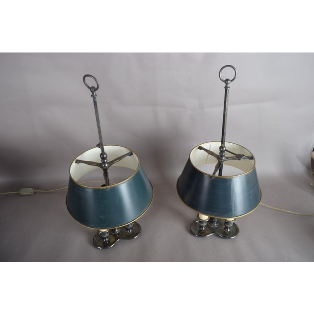 French Bouillotte Lamps in Silvered Metal, 1940s, Set of 2 For Sale - Image 13 of 18