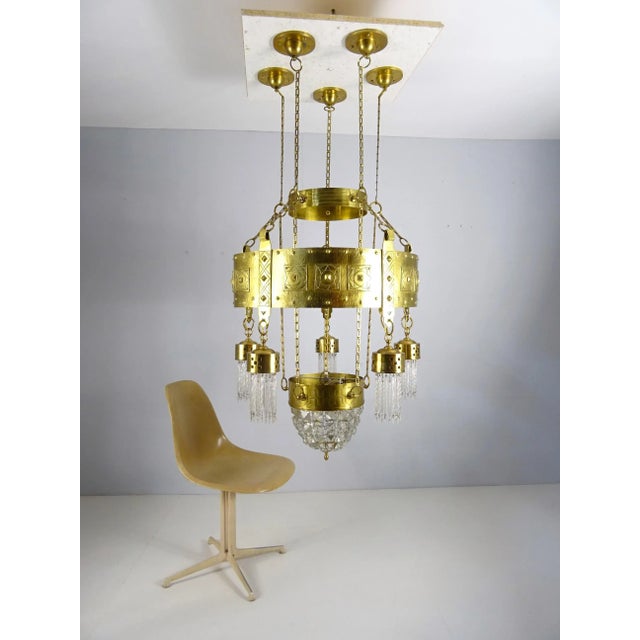 Large Art Nouveau Chandelier in Brass, Vienna, 1890s For Sale - Image 6 of 12