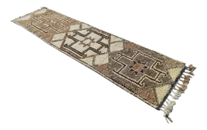 Hand-Knotted Turkish Runner Rug . Tribal Herki . Pure Natural Undyed Wool - 2′10″ × 11′1″