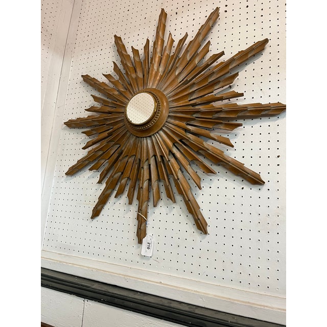 1970s 1970s Pickled Pine Sunburst Wall Hanging With Mirror For Sale - Image 5 of 9