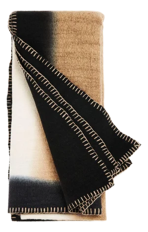 Siro Brown and White Ombre Textured Throw in Hand Spun Merino and Hand Stitched Hem
