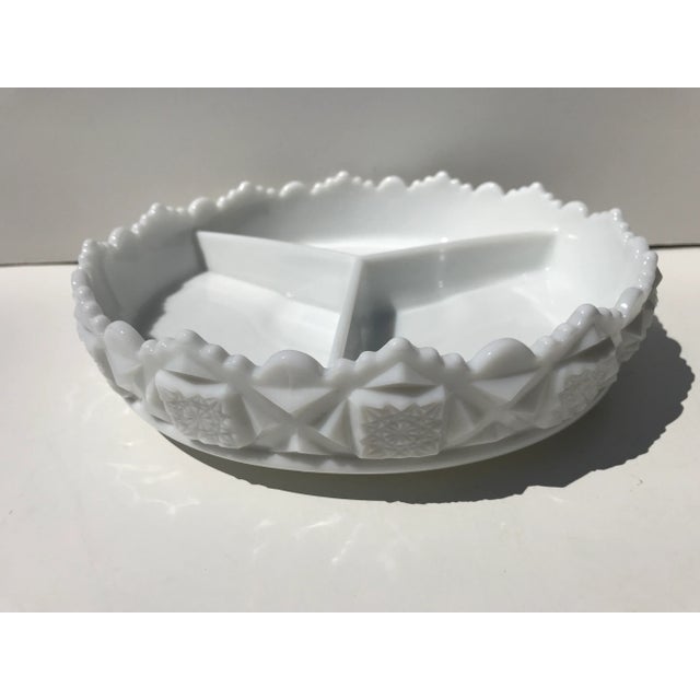 Glass Antique Westmoreland Milk Glass Old Quilt Pattern Divided Dish For Sale - Image 7 of 7