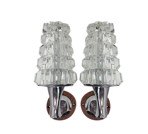 Mid-Century Lead Crystal Glass and Nickel Wall Sconces, 1960s, Set of 2